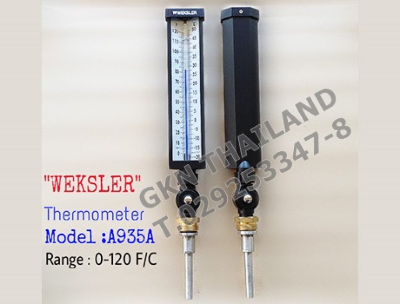 "WEKSLER" ADJUSTABLE ANGLE THERMOMETER MODEL : A935AD2 0-120 F&C WEKSLER เทอร์โมมิเตอร์แบบปรับได้ รุ่น A935AD1 อุณหภูมิ 0-120 F&C ปรอทยาว 9 นิ้ว ก้านยาว 3.5 นิ้ว